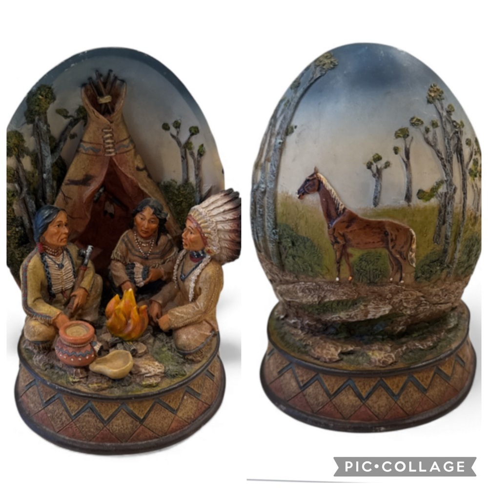Vintage Decorative Native American & Horse Campfire Ceramic Art